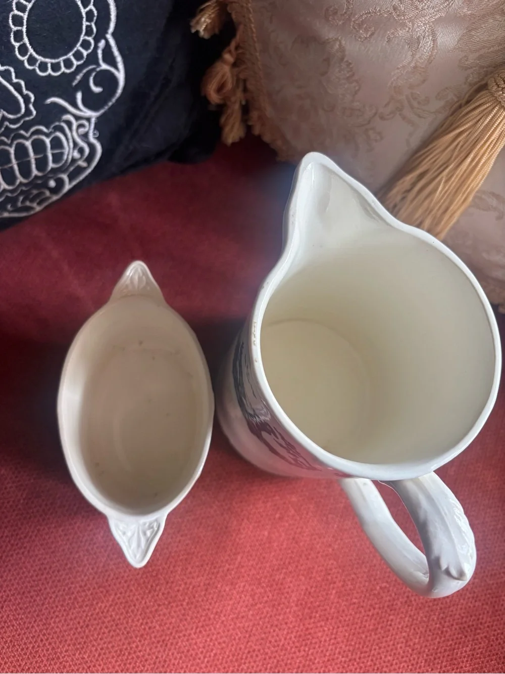 Rare Antique Wedgewood Personages Black Transferware China Pitcher & Sugar Bowl
